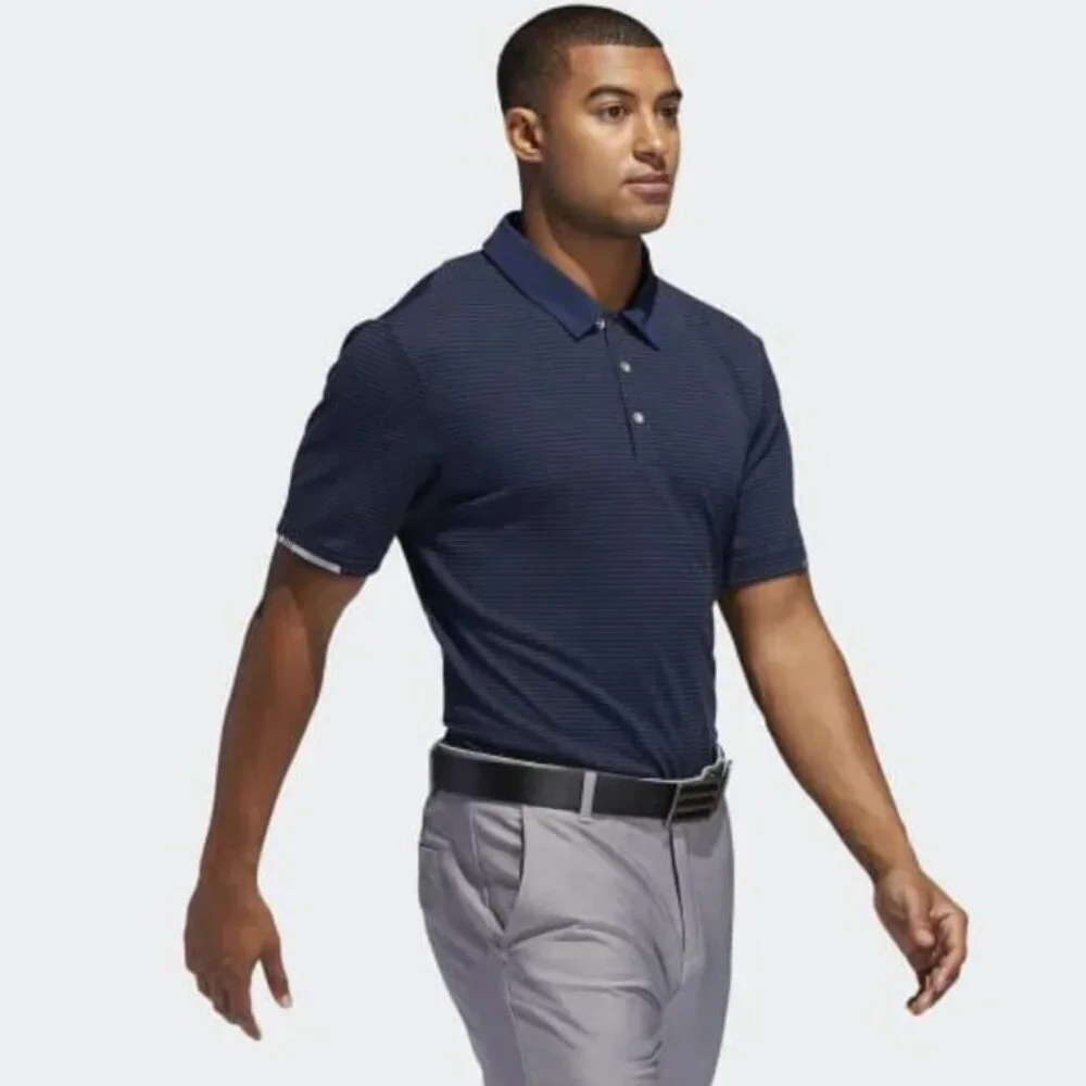 Adidas Old Natchez Country Club - Climachill Navy Tonal Stripe Golf Polo - Sz L​